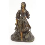 19th Century Continental bronze figure of a young maiden with a mandolin, 23cm high : FOR