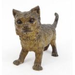 Cold painted bronze cat inkwell, stamped Geschutzt, 18cm long : FOR CONDITION REPORTS AND TO BID