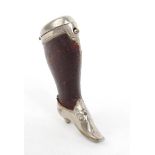 Novelty silver plated and leather lady's boot vesta, the interior of the lid stamped Deponirt, 5.5cm