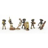 Novelty miniature cold painted bronze black boy musical band including a conductor, the largest 1.