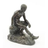 Bronze nude figure of Mercury seated on a rock, 10.5cm high : FOR CONDITION REPORTS AND TO BID