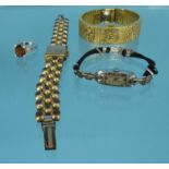 Three vintage lady's watches and a ring : For Condition Reports please visit www.eastbourneauction.