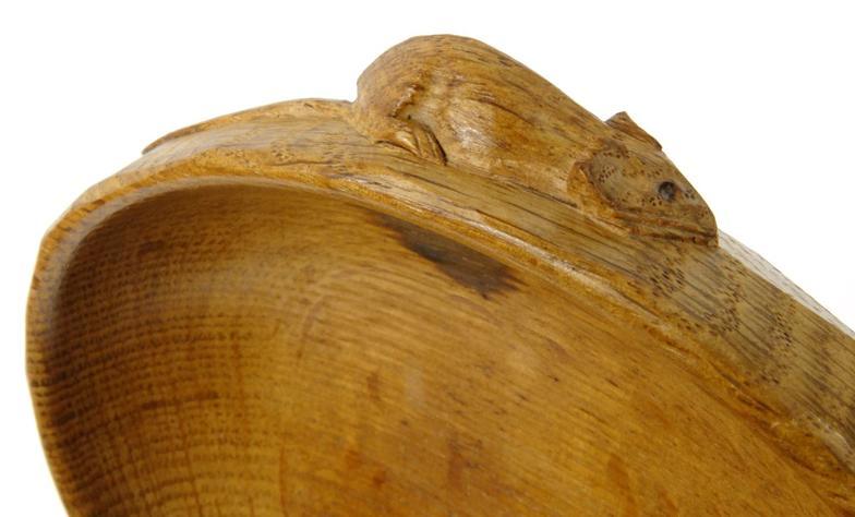 Robert Thompson Mouseman oak carved wooden bowl with signature mouse, 14cm diameter : For - Image 3 of 6