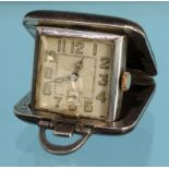 Silver and leather travel pocket watch : For Condition Reports please visit www.eastbourneauction.