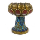 Small oriental Chinese cloisonné lotus pedestal vase, 8.5cm high : For Condition Reports please