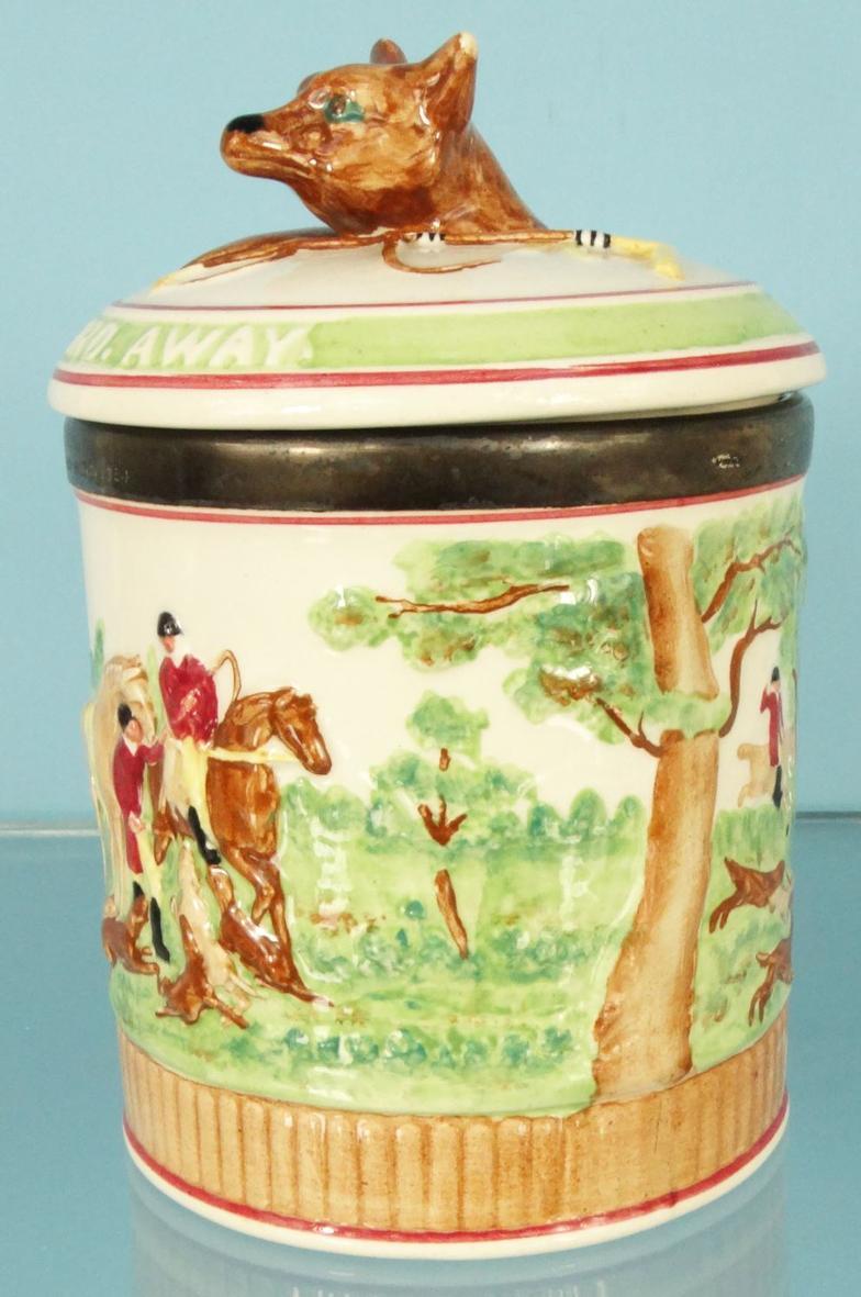 Wedgwood John Peel jar and cover with silver collar, together with a huntsman teapot and jug : For - Image 12 of 18