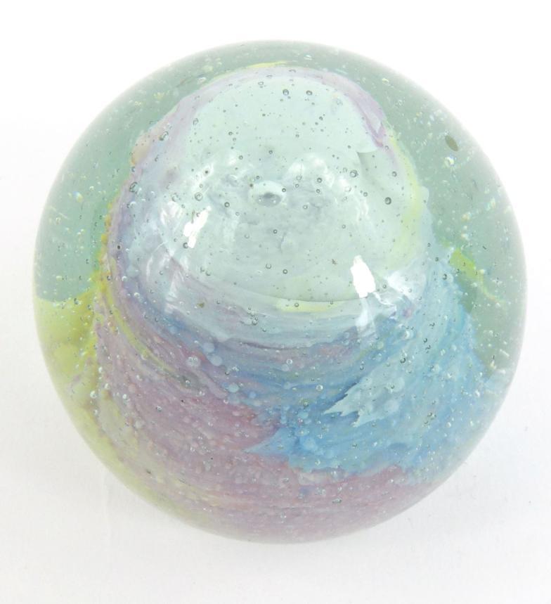 Victorian glass paperweight with yellow, pink and white volcano interior, 6.5cm high : For Condition - Image 3 of 4