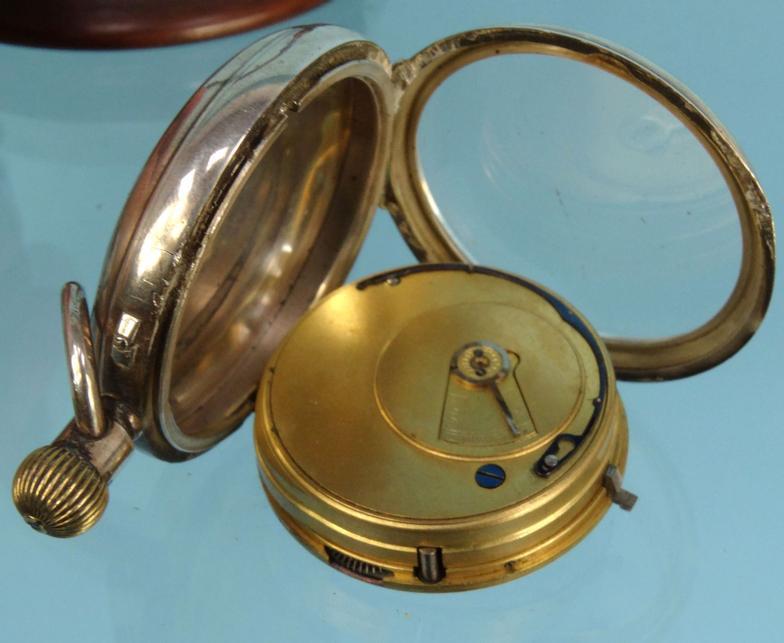 Two gentleman's silver open faced pocket watches and a mahogany watch stand : For Condition - Image 9 of 13