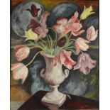 Margaret Niven - Tulips - Oil onto canvas in a black painted wooden frame, 60cm x 49cm excluding the