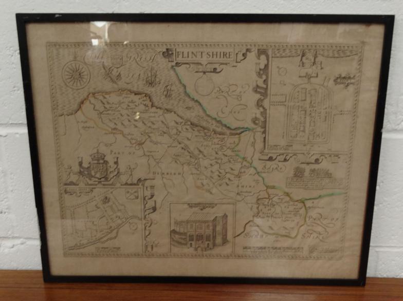 Glazed antique map of Flintshire, 57cm x 45cm : For Condition Reports please visit www.