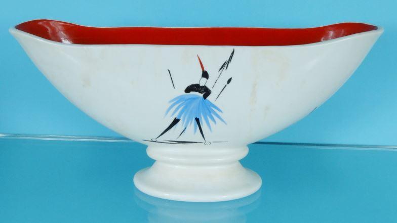 Burleigh ware Art Deco fruit bowl hand painted with figures, 28.5cm long : For Condition Reports - Image 2 of 3
