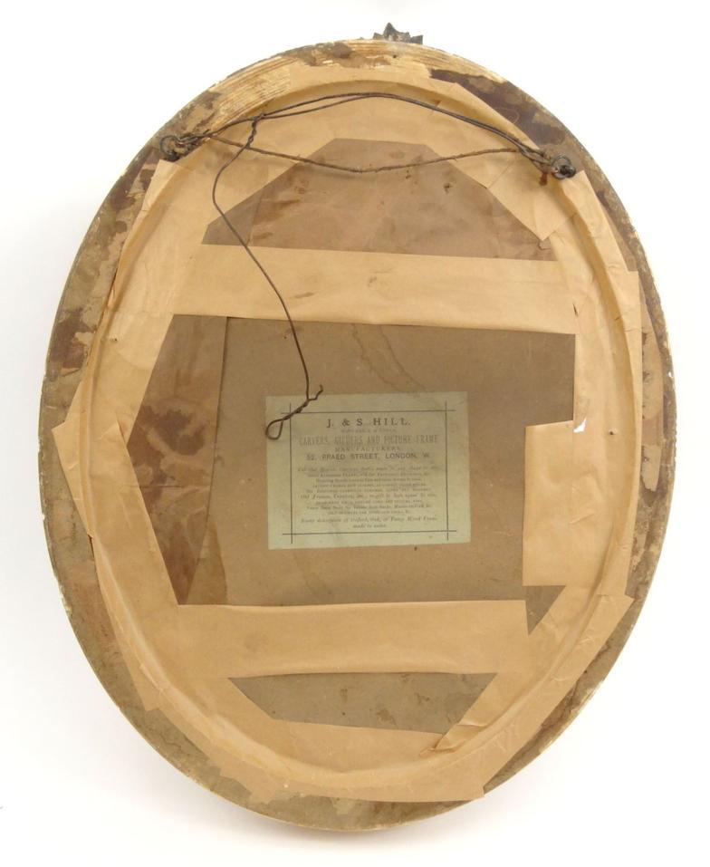 Oval framed watercolour of a young girl in a bonnet, J.N.S. Hill, Carvers, Gilders and Picture - Image 4 of 4