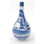 Small oriental Chinese bottle vase hand painted with a landscape scene, character marks to base,