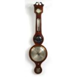 Victorian mahogany swan neck barometer with silvered dial - Della Torre Perth, 100cm long : For