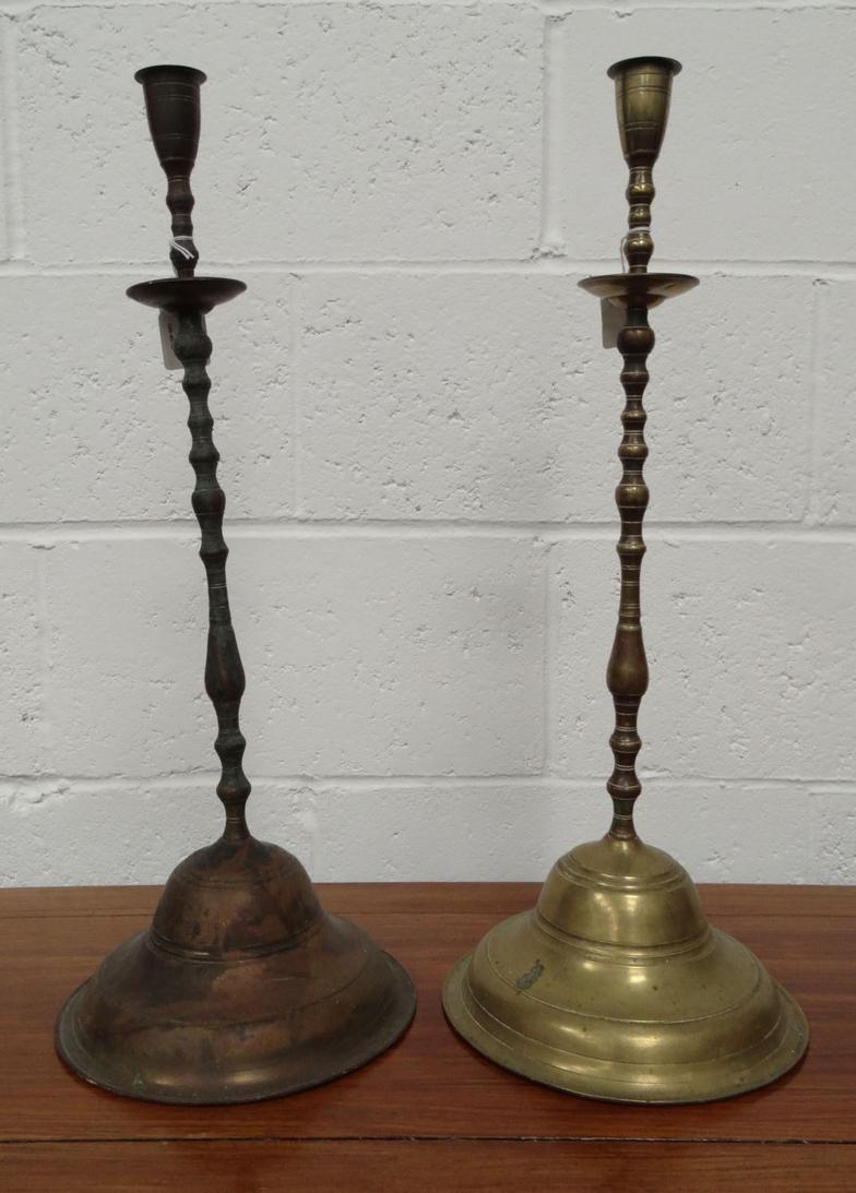 Pair of large brass candlesticks, 55cm high : For Condition Reports please visit www.