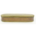 Georgian brass and copper tobacco tin with religious scenes and script, 18cm long : For Condition