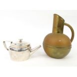 Christopher Dresser design silver plated teapot with removable liner, stamped Hukin & Heath, lozenge