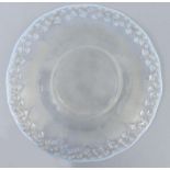 Lalique blue opaline glass dish decorated with Muguet pattern, R. Lalique mark to base, 33cm