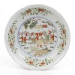 Oriental porcelain shallow bowl enamelled in the famille verte palette with a central view of