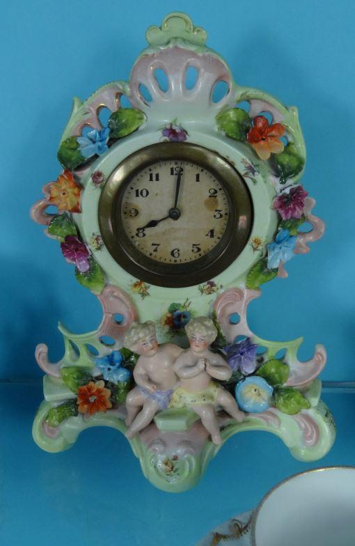 Assorted Victorian china figures, fairings, etc, a Belleek cup and saucer and a mantel clock : For - Image 3 of 5