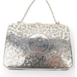 Rectangular silver purse with floral chased decoration, J.G Birmingham 1906-07, 10.5cm long : For