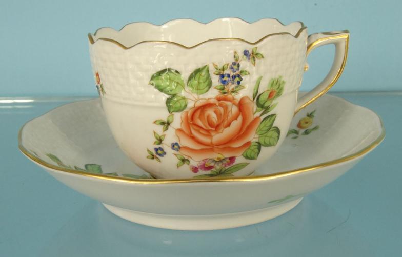 Three Herend hand painted china cups and saucers and a similar example : For Condition Reports - Image 3 of 14