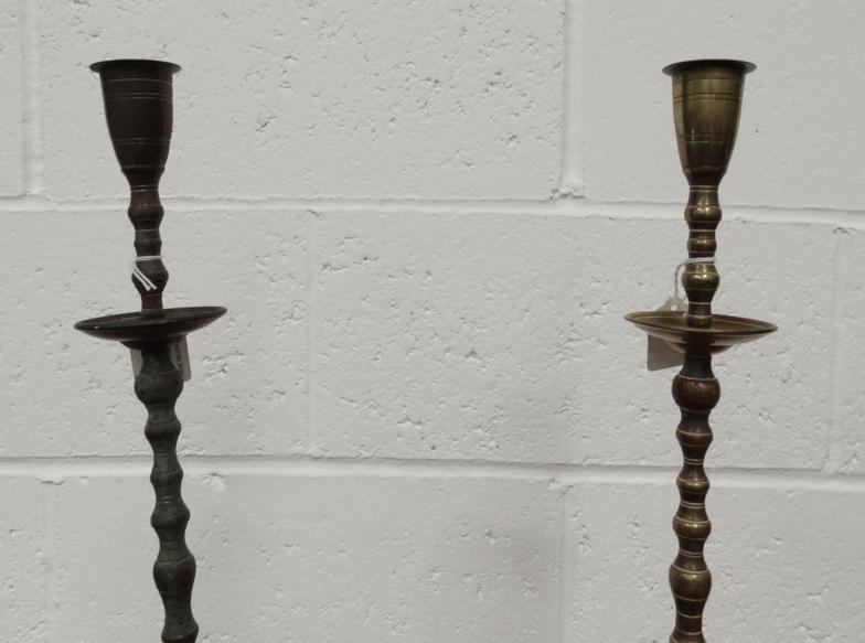 Pair of large brass candlesticks, 55cm high : For Condition Reports please visit www. - Image 2 of 4