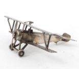 Military interest silver coloured metal model of a WWI bi-plane, Neidport?, 7.5cm long : For