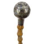Military interest bamboo silver topped swagger stick for G. Davidge, Worcestershire Regiment, 76cm