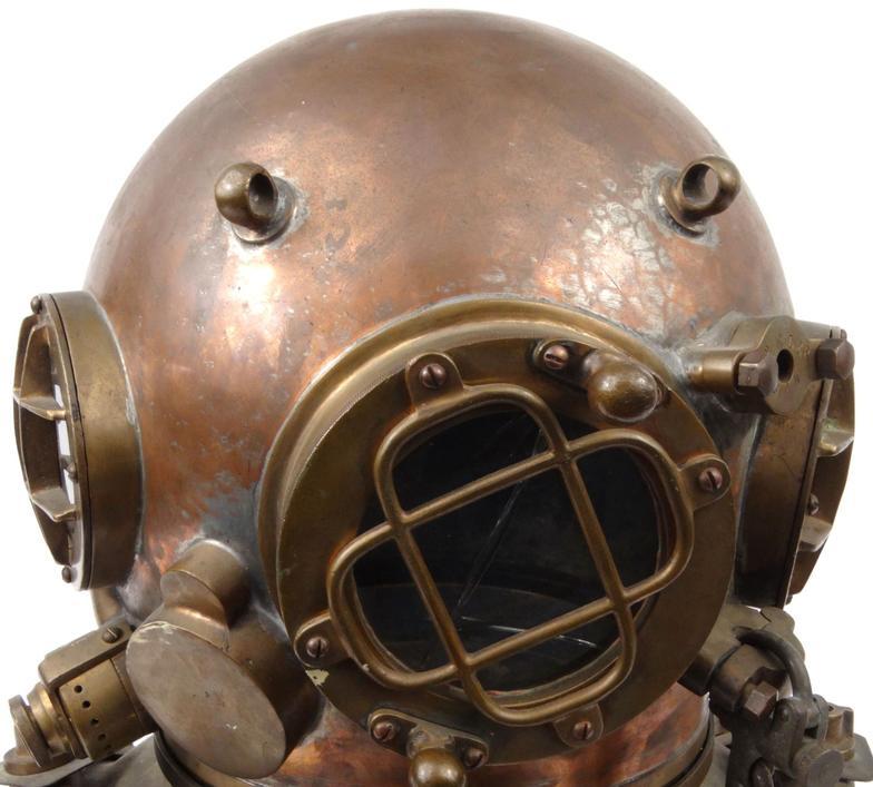 Rare 1929 12-bolt A.J. Morse & Son Incorporated commercial diving helmet , with the original spanner - Image 2 of 4