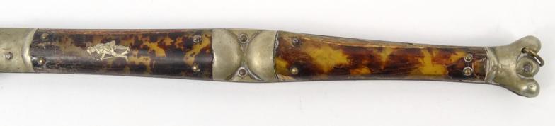 Antique hunting knife the tortoiseshell handle with inset huntsman, the blade stamped 'D H BOST?', - Image 2 of 3