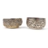 Two Eastern unmarked silver salts, approximately 6cm diameter : For Condition Reports please visit