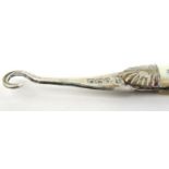 Silver items comprising two mother of pearl fruit knives, Georgian caddy spoon, bookmark and