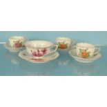 Three Herend hand painted china cups and saucers and a similar example : For Condition Reports