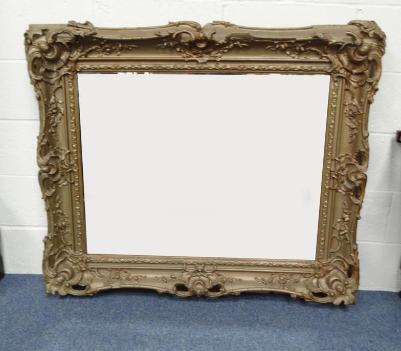 Large ornate gilt wood bevel edged mirror, 125cm long x 104cm high : For Condition Reports please