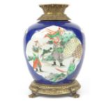 Chinese porcelain Kangxi style vase, enamelled in the famille verte palette with vignettes of