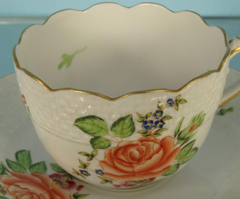 Three Herend hand painted china cups and saucers and a similar example : For Condition Reports - Image 4 of 14