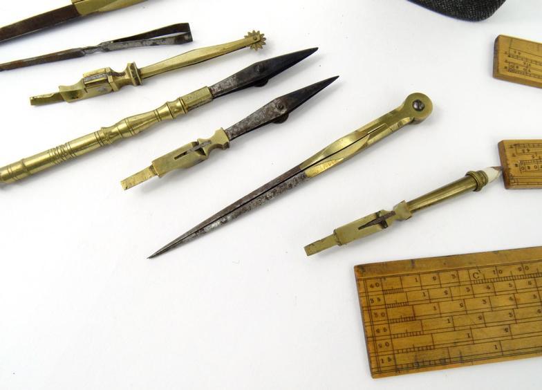 Victorian shagreen cased instrument set including wooden folding ruler for T. Bolton, 15cm high : - Image 4 of 4