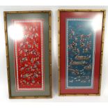 Two oriental silk pictures of One Hundred Children, mounted and framed, 56cm x 23cm excluding the