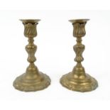 Pair of French? brass candlesticks with spiral stems, 18cm high : For Condition Reports please visit