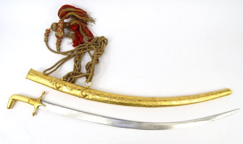Saudi Arabian presentation sword inset with pearls and housed in a wooden red velvet lined box, 96cm - Image 3 of 3
