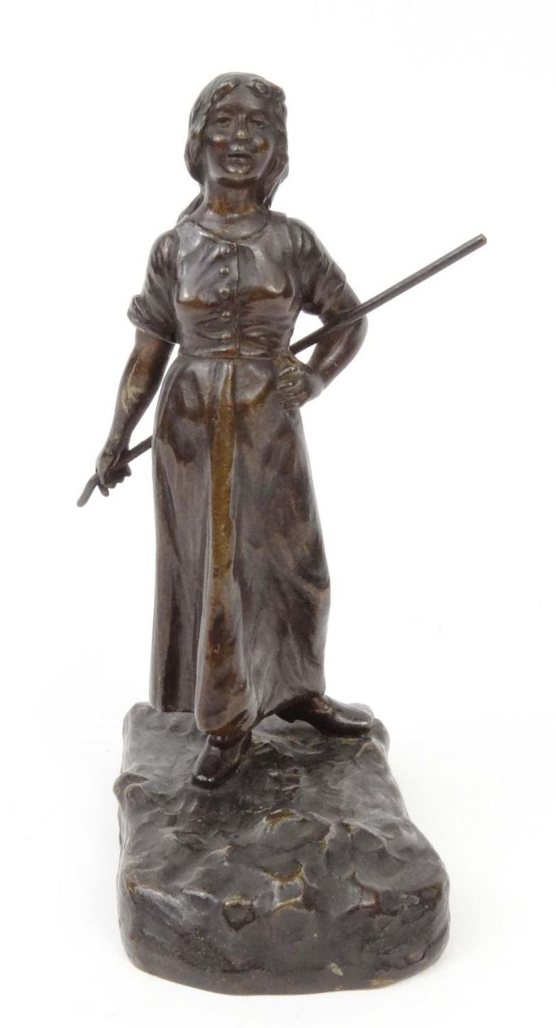 Bronze figure of a Dutch peasant girl, 18cm high : For Condition Reports please visit www. - Image 4 of 4