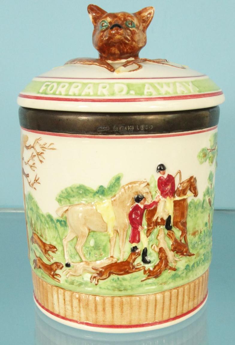 Wedgwood John Peel jar and cover with silver collar, together with a huntsman teapot and jug : For - Image 11 of 18