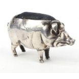 Novelty silver pig pin cushion, A&LLD Birmingham 1905-06, 4.5cm long : For Condition Reports