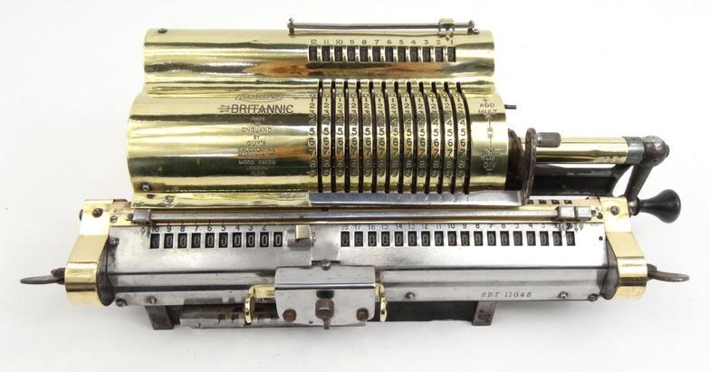 Brass Muldivo Britannic calculating machine, Made in England by Guys Machine Ltd ,Wood Green, 36cm