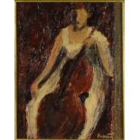 Benton - Oil onto board abstract cello player, in a gilt frame, 26cm x 21cm excluding the frame :