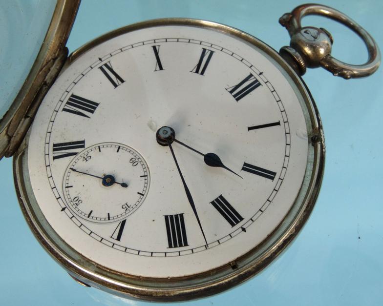 Two gentleman's silver open faced pocket watches and a mahogany watch stand : For Condition - Image 7 of 13
