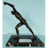 Bronze figure of a gladiator raised on a black marble base, 27cm high : For Condition Reports please