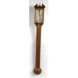 Victorian mahogany stick barometer with silvered dial, Made in England, 96cm high : For Condition
