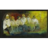 Pat Cooke 67 - Watercolour of a row of altar boys, framed, 29cm x 16cm excluding the frame : For